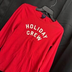 J Crew Red Holiday Crew Long Sleeve Top